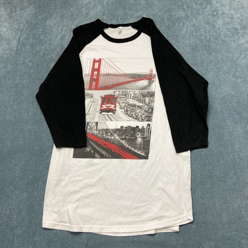 Dream USA Shirt Womens XL Black White Golden Gate Bridge Raglan Sleeve Crew Neck